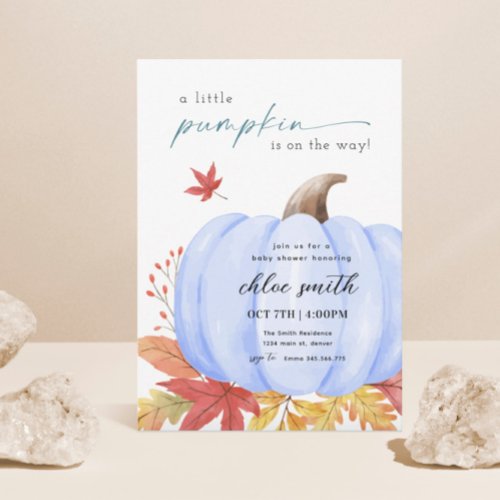 Blue Little Pumpkin Baby Shower Invitation