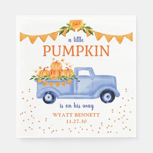 Blue Little Pumpkin Baby Shower Napkins