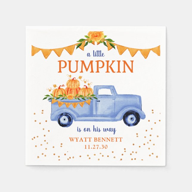 Blue Little Pumpkin Baby Shower Napkins (Front)