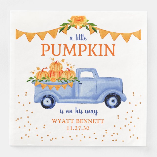 Blue Little Pumpkin Baby Shower Napkins (Front)
