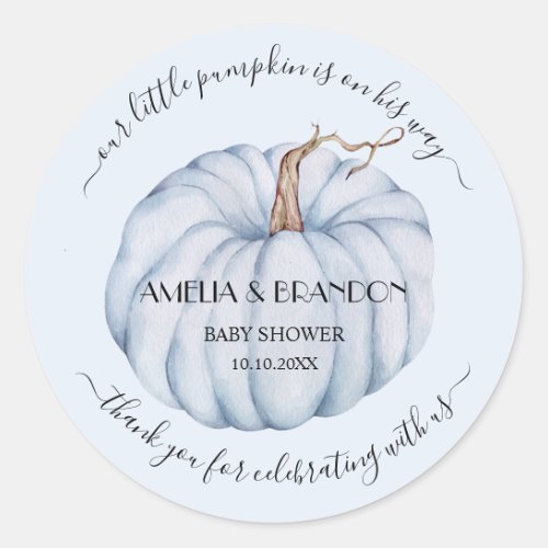 Blue Little Pumpkin Baby Shower Thank You Classic Round Sticker