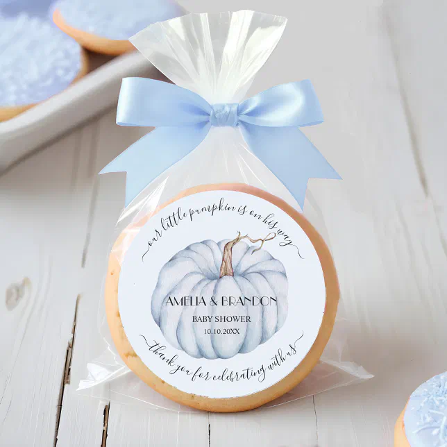 Blue Little Pumpkin Baby Shower Thank You Classic Round Sticker | Zazzle