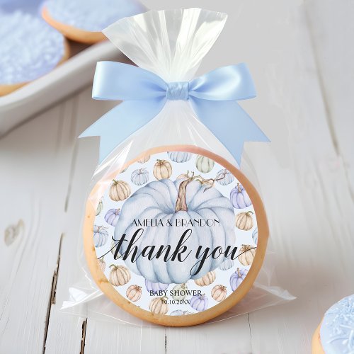 Blue Little Pumpkin Baby Shower Thank You Classic Round Sticker