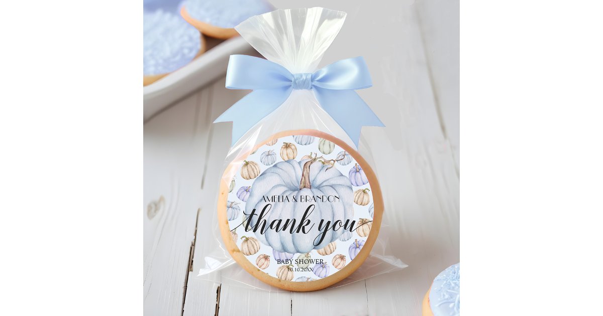 Blue Little Pumpkin Baby Shower Thank You Classic Round Sticker | Zazzle