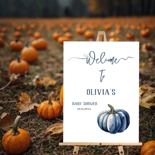 Blue Little Pumpkin Baby Shower Welcome Sign (Creator Uploaded)