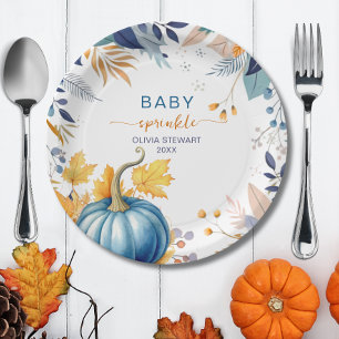 Blue little pumpkin baby sprinkle paper plates