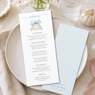Blue Little Pumpkin Bow Elegant Baby Boy Shower Menu