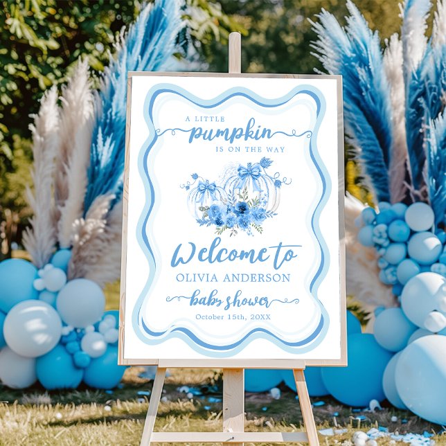 Blue Little Pumpkin Bow Wave Frame Baby Welcome Foam Board (Creator Uploaded)