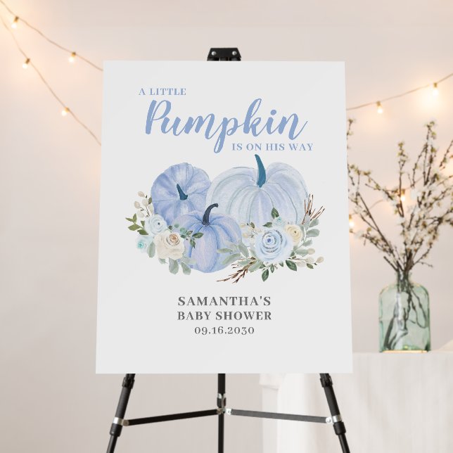 Blue Little Pumpkin Boy Baby Shower  Foam Board (In Situ (Stand))