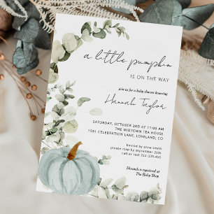 Blue Little Pumpkin Fall Autumn Baby Shower Invitation