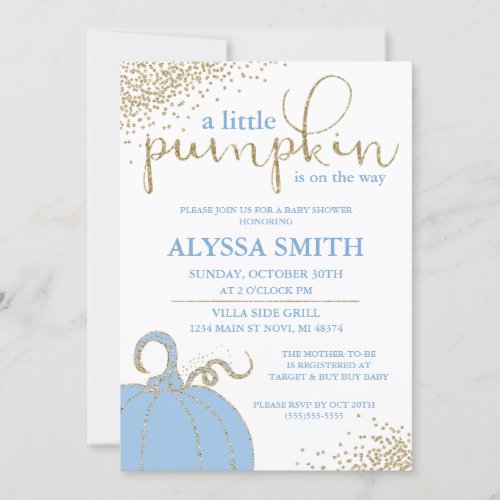 Blue Little Pumpkin Fall Baby Shower Invitation