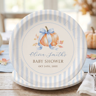 Blue Little Pumpkin Fall Baby Shower Paper Plates