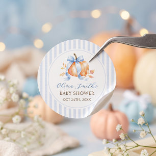 Blue Little Pumpkin Fall Baby Shower Paper Sticker