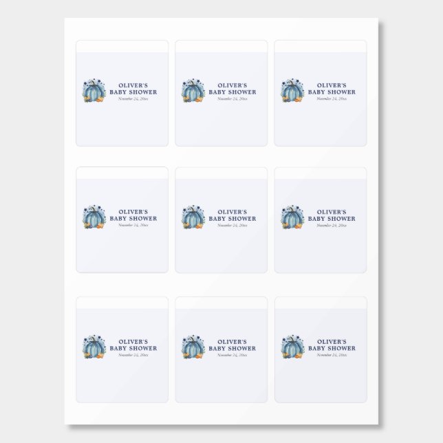 Blue Little Pumpkin Fall Boy Baby Shower Favor (Sticker Sheet)