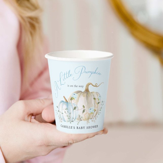 Blue Little Pumpkin Fall Boy Baby Shower Paper Cups (A little pumpkin boy baby shower paper cups)