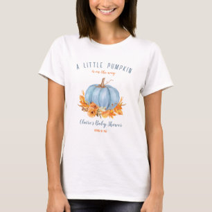 Blue Little Pumpkin Fall Boy Baby Shower T-shirt