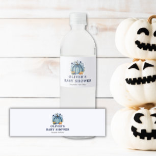 Blue Little Pumpkin Fall Boy Baby Shower Water Bottle Label
