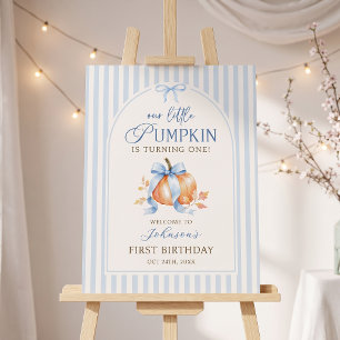 Blue Little Pumpkin Fall Boy Birthday Welcome Sign