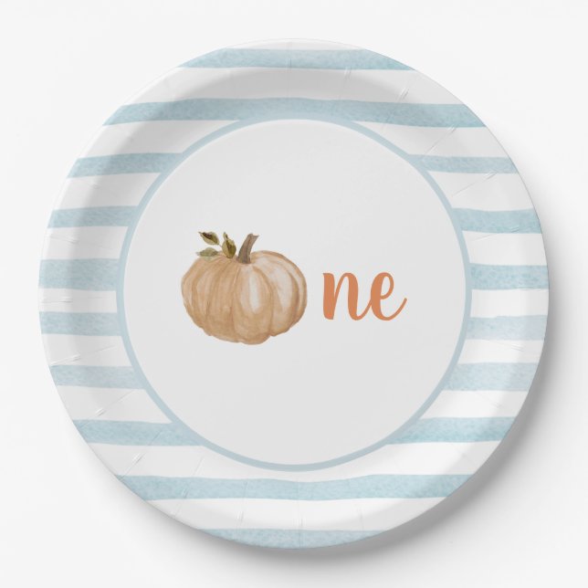Blue Little Pumpkin First Birthday Plates (Front)