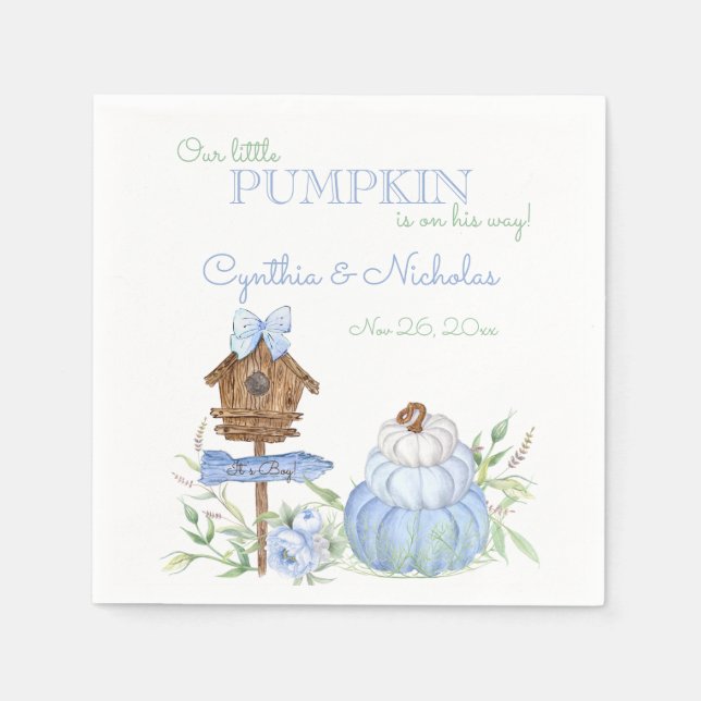 Blue Little Pumpkin Patch Boy Baby Shower Napkins (Front)
