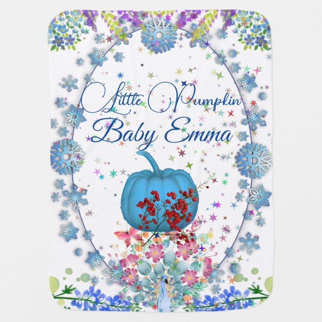 Blue Little Pumpkin Red Berries Stars Snowflakes  Baby Blanket (Front)