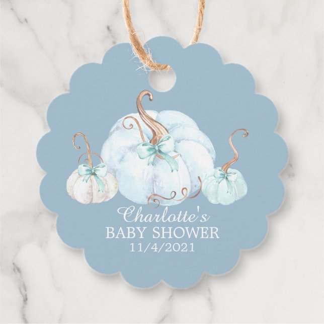Blue Little Pumpkin Thank You Baby Shower Favor Tags (Back)