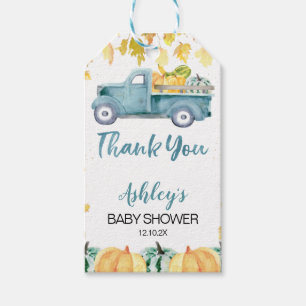 Blue Little Pumpkin Truck Baby Shower Gift Tags