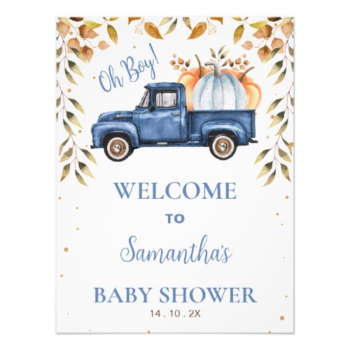 Blue Little Pumpkin Truck Baby Shower Welcome Sign