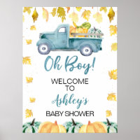 Blue Little Pumpkin Truck Baby Shower Welcome Sign