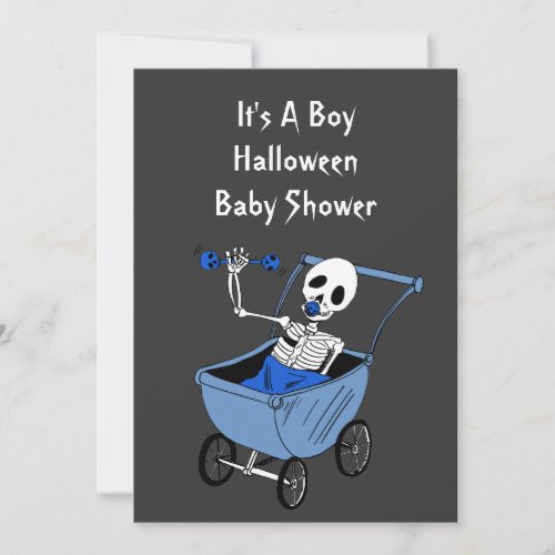 Blue Little Skeleton Baby Shower Invitation Cards