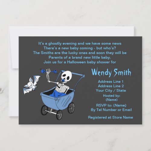 Blue Little Skeleton Baby Shower Invitation Cards