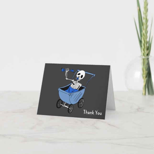 Blue Little Skeleton Baby Shower Thank You Notes (Front)