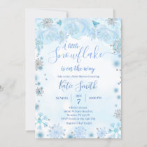 Blue Little Snowflake On The Way Baby Shower Invitation