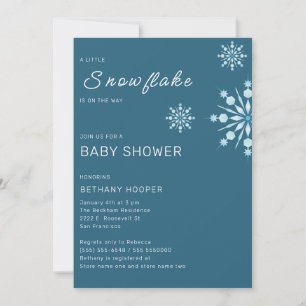 Blue Little Snowflake on the Way Boy Baby Shower Invitation