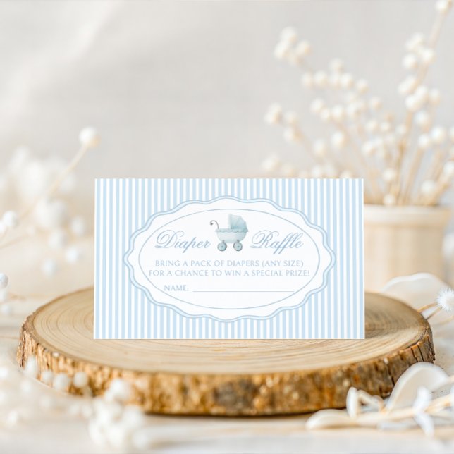 Blue Little Stroller Baby Boy Shower Diaper Raffle Enclosure Card (Creator Uploaded)