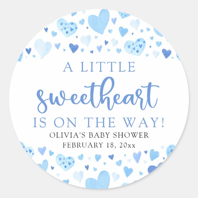 Blue Little Sweetheart Valentine's Day Baby Shower Classic Round Sticker (Front)