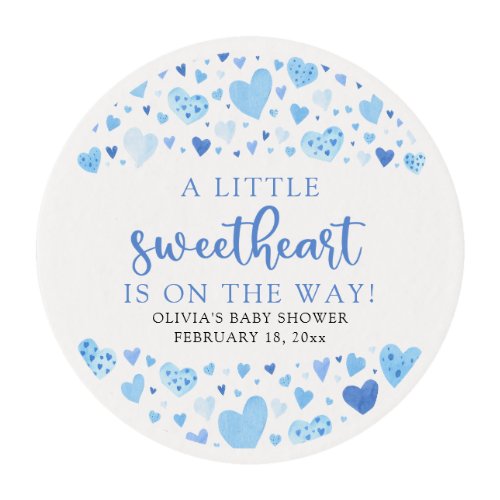 Blue Little Sweetheart Valentines Day Baby Shower Edible Frosting Rounds