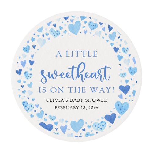 Blue Little Sweetheart Valentines Day Baby Shower Edible Frosting Rounds