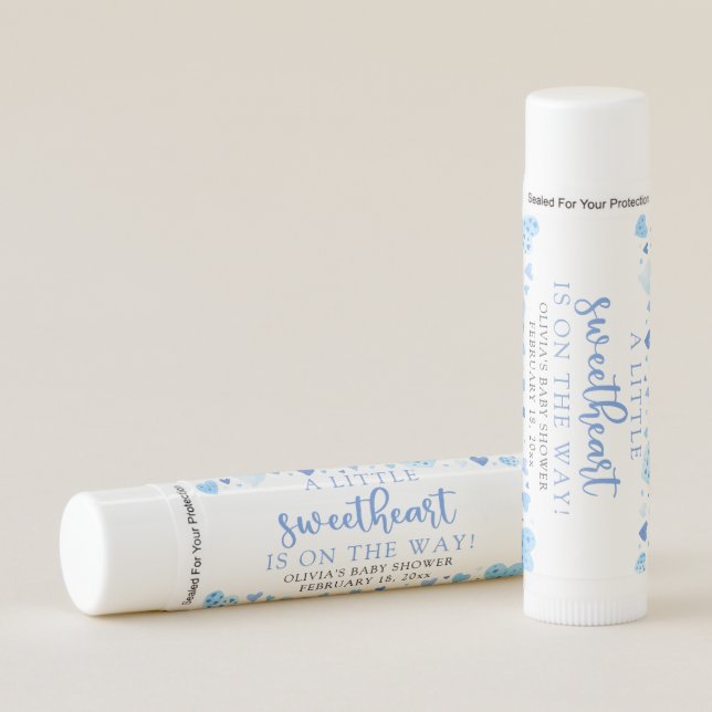 Blue Little Sweetheart Valentine's Day Baby Shower Lip Balm (Front)