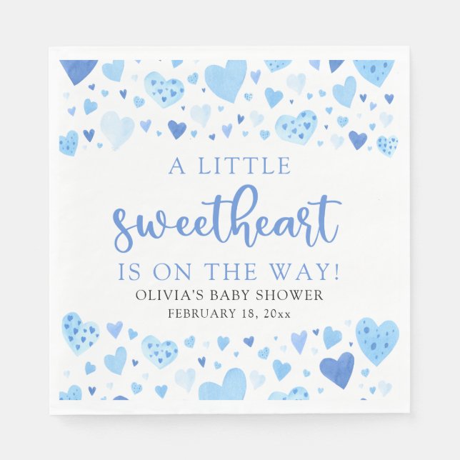 Blue Little Sweetheart Valentine's Day Baby Shower Napkins (Front)