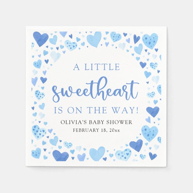 Blue Little Sweetheart Valentine's Day Baby Shower Napkins (Front)