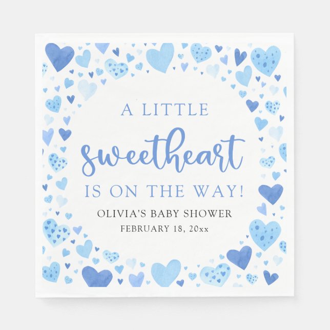 Blue Little Sweetheart Valentine's Day Baby Shower Napkins (Front)
