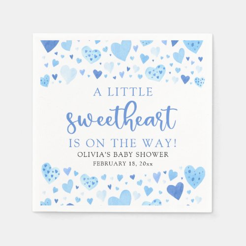 Blue Little Sweetheart Valentines Day Baby Shower Napkins