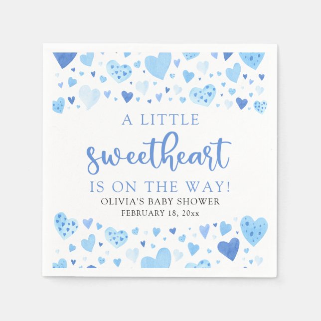 Blue Little Sweetheart Valentine's Day Baby Shower Napkins (Front)