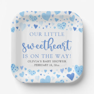 Blue Little Sweetheart Valentine's Day Baby Shower Paper Plates