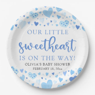 Blue Little Sweetheart Valentine's Day Baby Shower Paper Plates