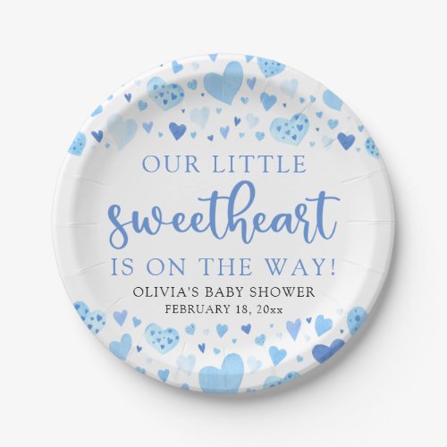 Blue Little Sweetheart Valentines Day Baby Shower Paper Plates