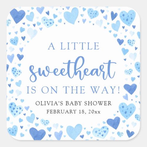 Blue Little Sweetheart Valentines Day Baby Shower Square Sticker