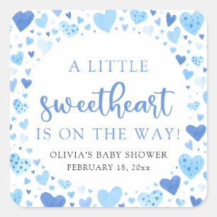 Blue Little Sweetheart Valentine's Day Baby Shower Square Sticker
