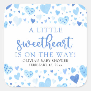 Blue Little Sweetheart Valentine's Day Baby Shower Square Sticker